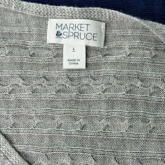 Market & Spruce Sweater Light Gray Dolman Sleeve Cable Knit Sweater Large - Picture 5 of 9